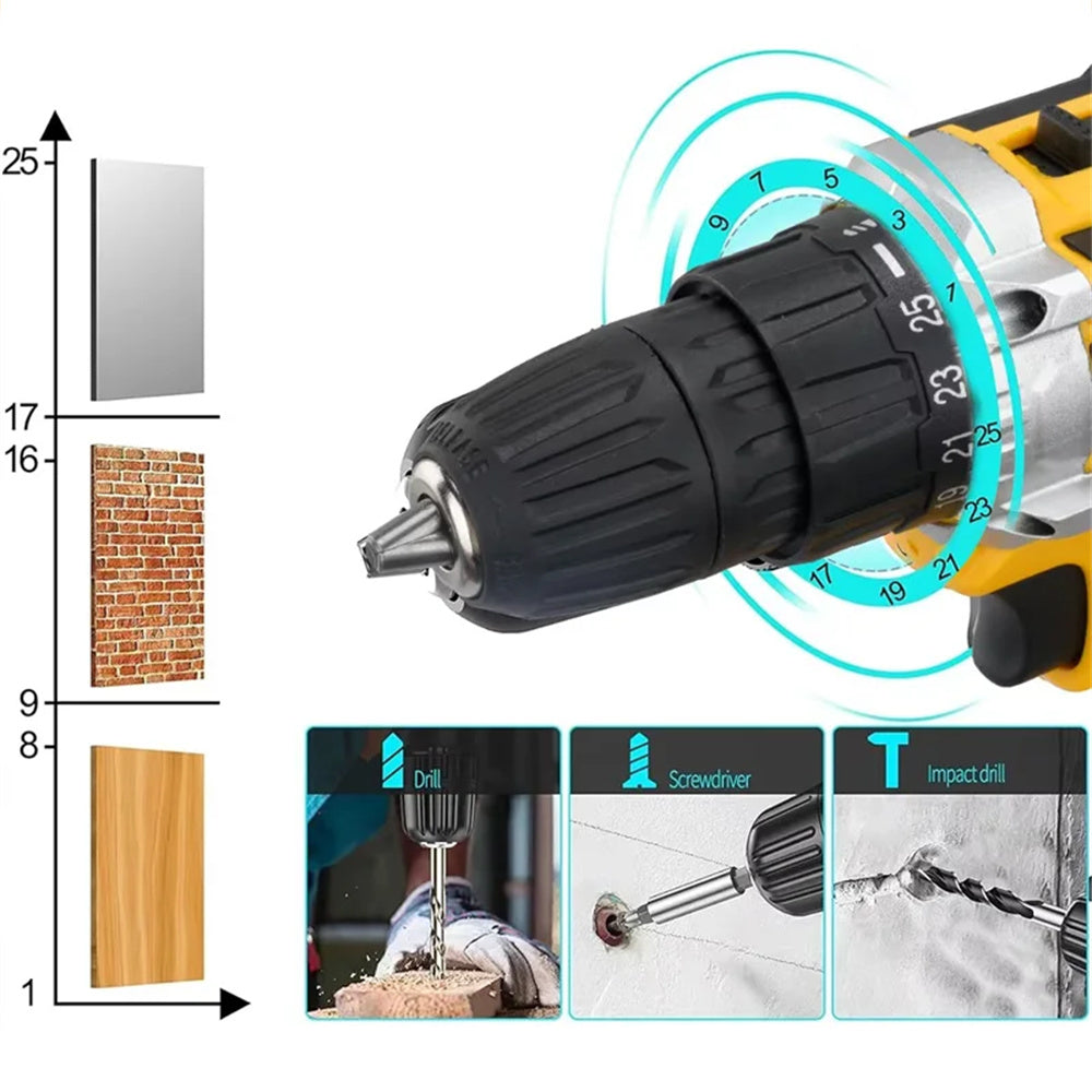 Brushed Impact Drill Lithium Battery High Torque Industrial Grade Hand Drill With 2pc Battery