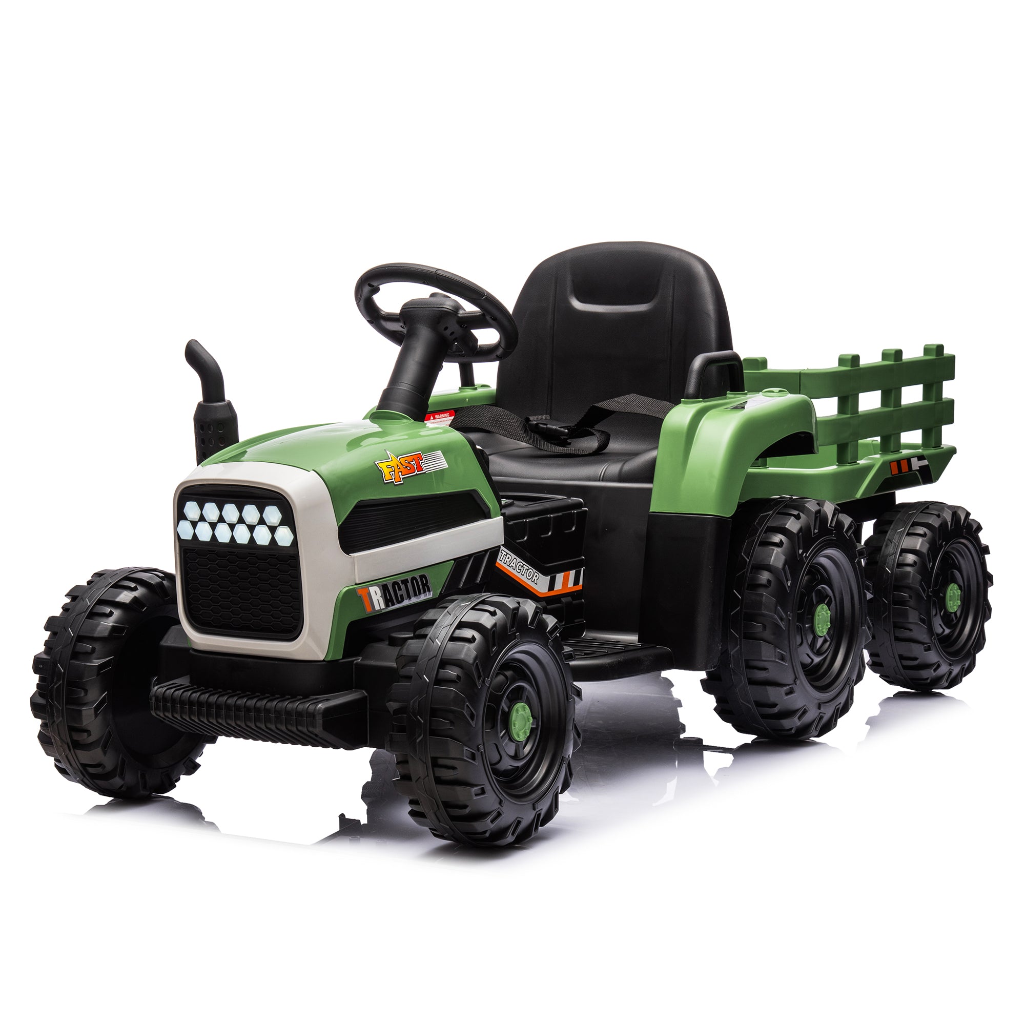 Ride On Tractor With Trailer,24V Battery Powered Electric Tractor Toy, 200wx2motor 1.86-4.97MPH Remote Control,electric Car For Kids,Three Speed Adjustable,USB,MP3 ,Bluetooth,LED Light, Safety Belt.