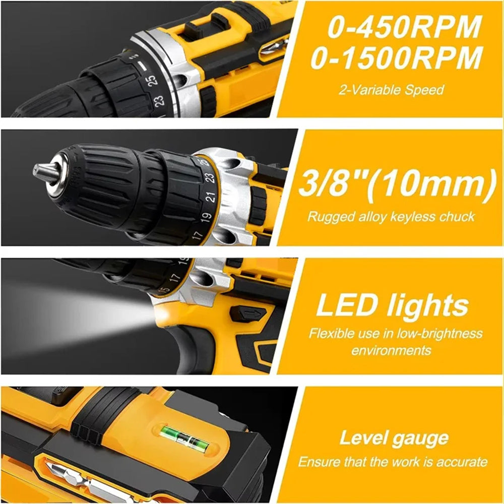 Brushed Impact Drill Lithium Battery High Torque Industrial Grade Hand Drill With 2pc Battery