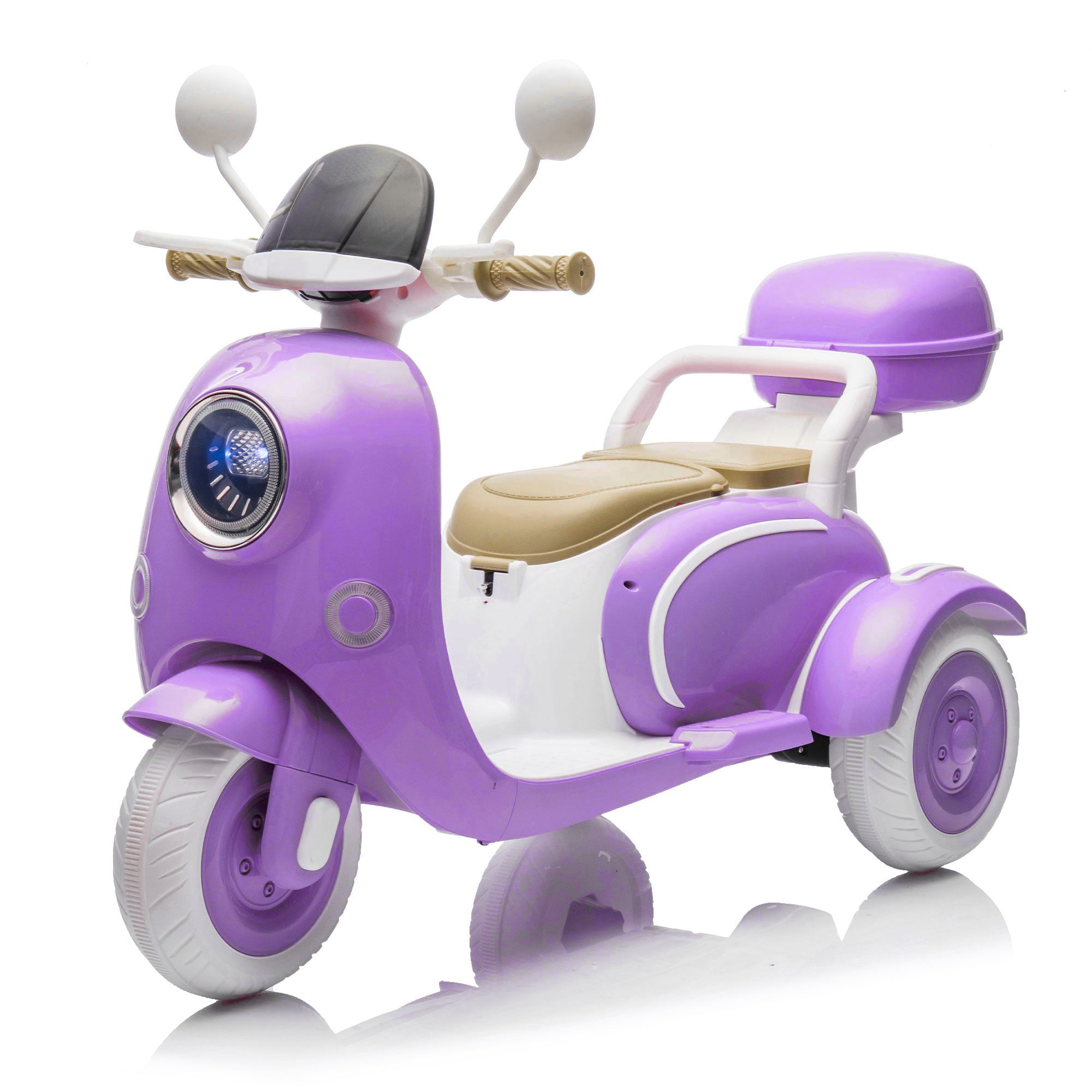 12V Two Motors Kids Ride On Level Up Two-seater  Electric Motorcycle,Three-wheel Toy W Music,Bluetooth,USB,Backseat Flip  Seat,Portable Storage Hooks&Oversized  Trunk,LED Headlight  For Kids 3-6.