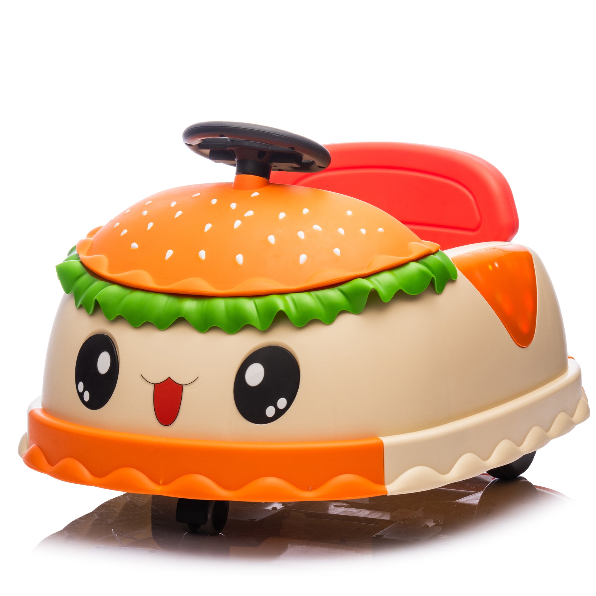 12V Kids Ride On Electric Bumper Car W Parents Control,Cute&Realistic Hamburger Design,360 Degree Rotation,Storing Space,Bluetooth,Music,USB,Silent Wheel,LED Lights,Power Display,Anti-rollover For 2-5