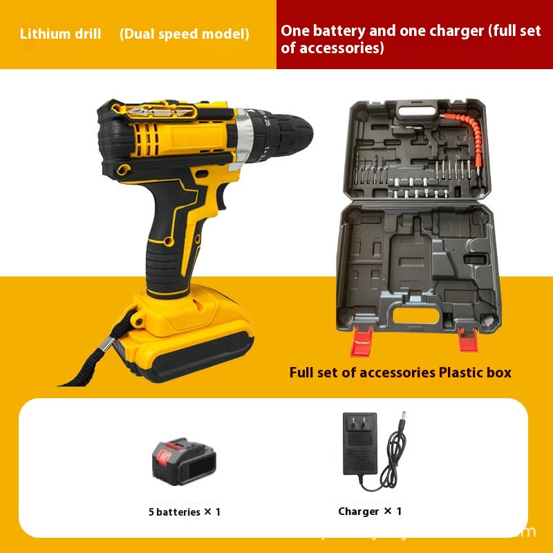 Brushed Impact Drill Lithium Battery High Torque Industrial Grade Hand Drill With 2pc Battery