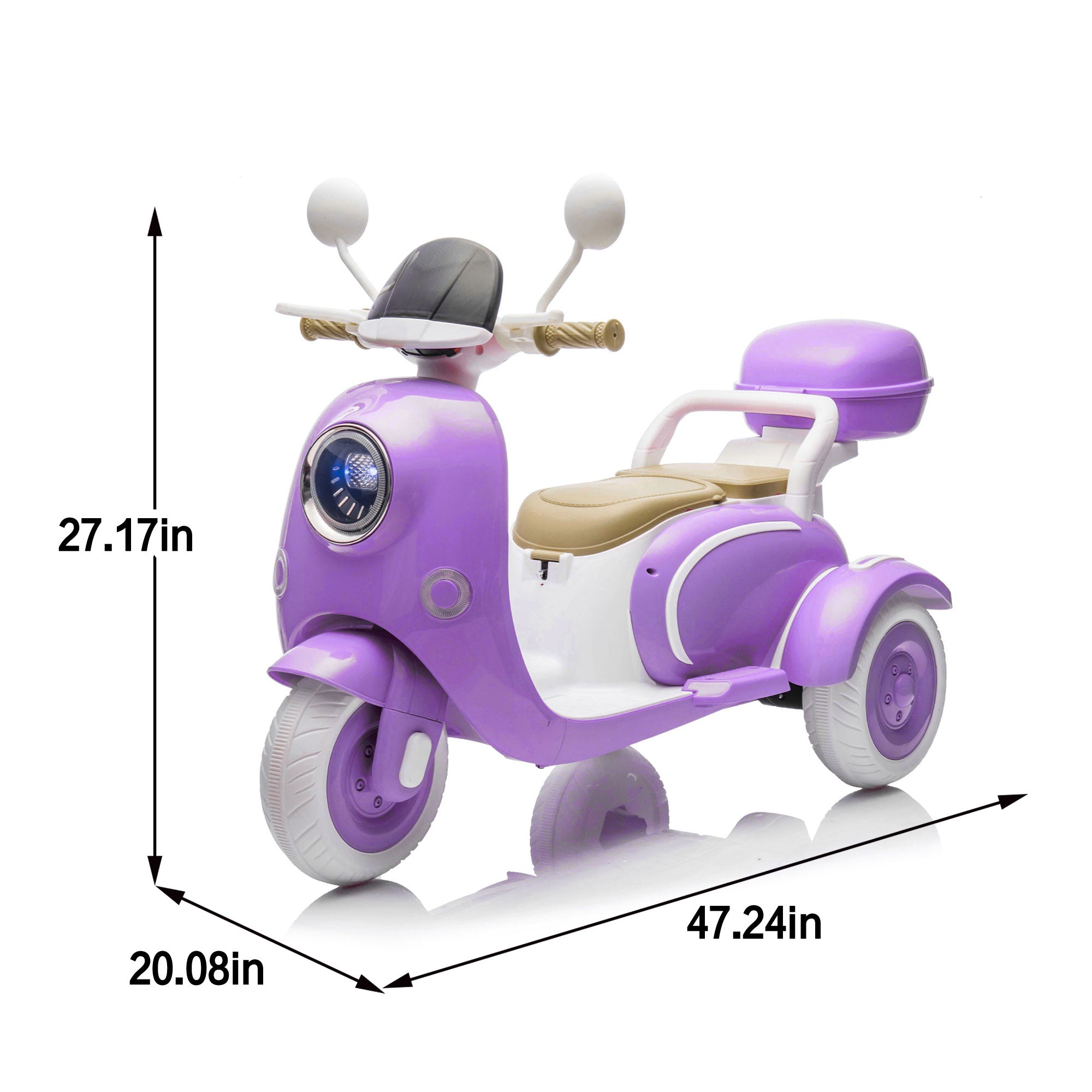 12V Two Motors Kids Ride On Level Up Two-seater  Electric Motorcycle,Three-wheel Toy W Music,Bluetooth,USB,Backseat Flip  Seat,Portable Storage Hooks&Oversized  Trunk,LED Headlight  For Kids 3-6.