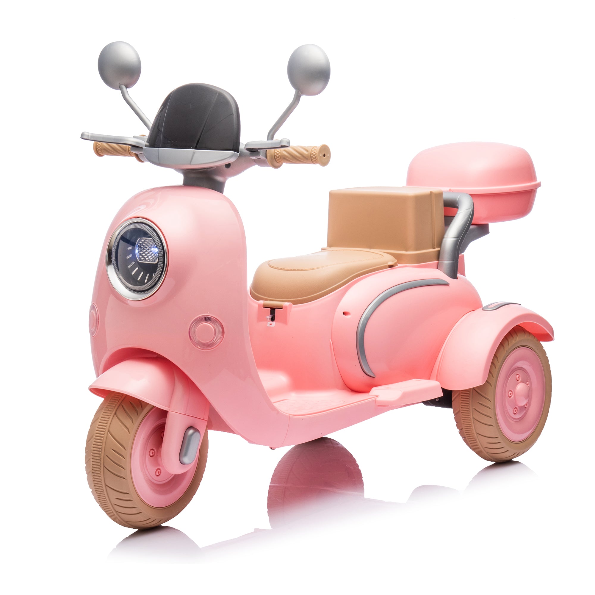 12V Two Motors Kids Ride On Level Up Two-seater  Electric Motorcycle,Three-wheel Toy W Music,Bluetooth,USB,Backseat Flip Seat,Portable Storage Hooks&Oversized  Trunk,LED Headlight  For Kids 3-6.