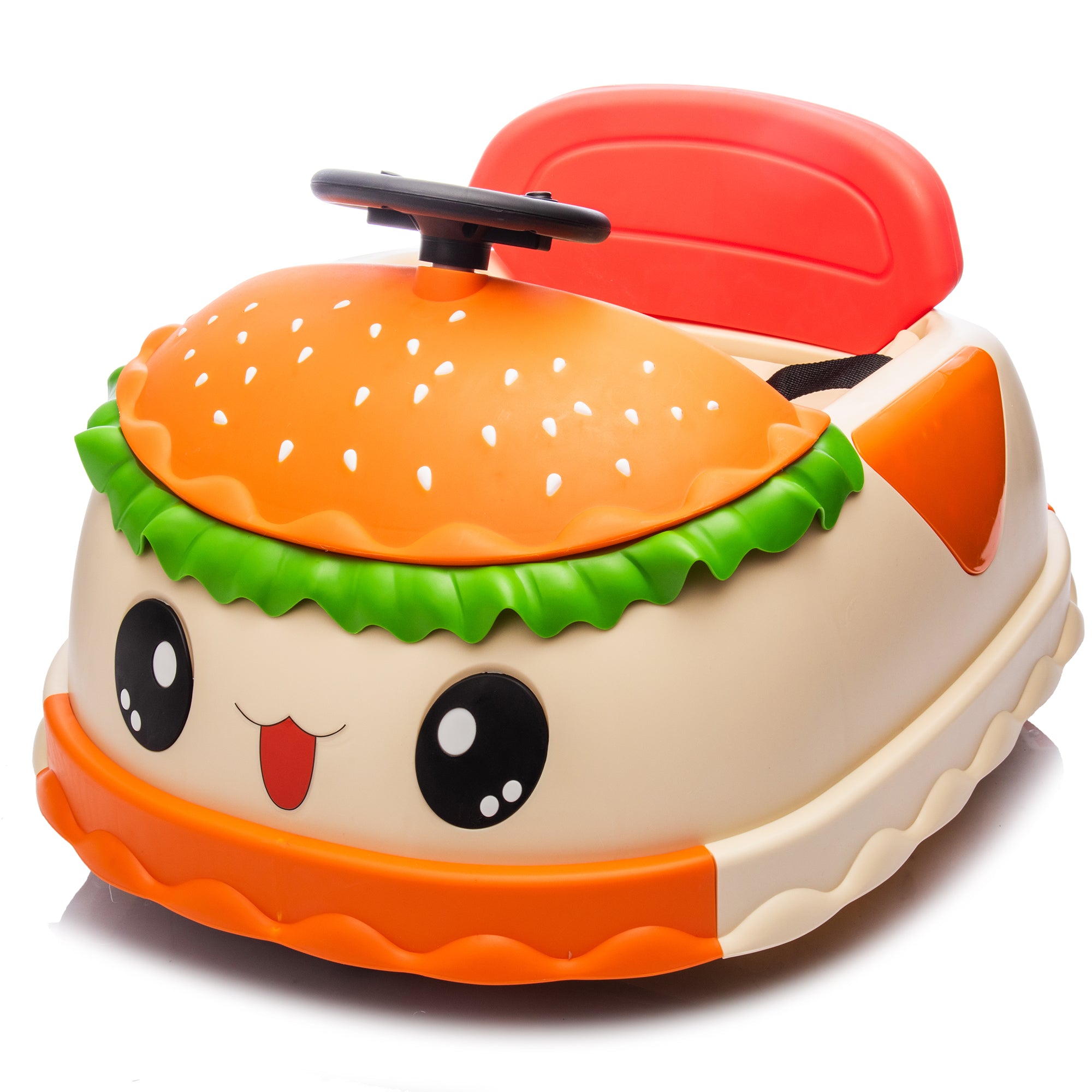 12V Kids Ride On Electric Bumper Car W Parents Control,Cute&Realistic Hamburger Design,360 Degree Rotation,Storing Space,Bluetooth,Music,USB,Silent Wheel,LED Lights,Power Display,Anti-rollover For 2-5