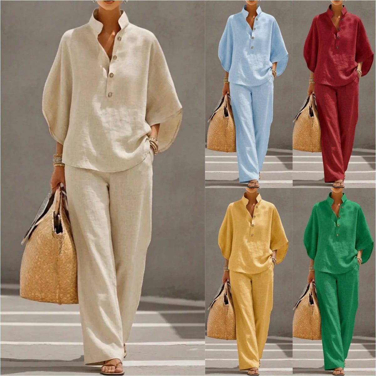 Women's Short-sleeved Suit Summer Loose Pullover Top And Straight-leg Trousers Outfit Clothing