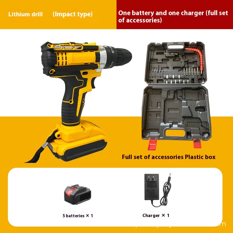 Brushed Impact Drill Lithium Battery High Torque Industrial Grade Hand Drill With 2pc Battery