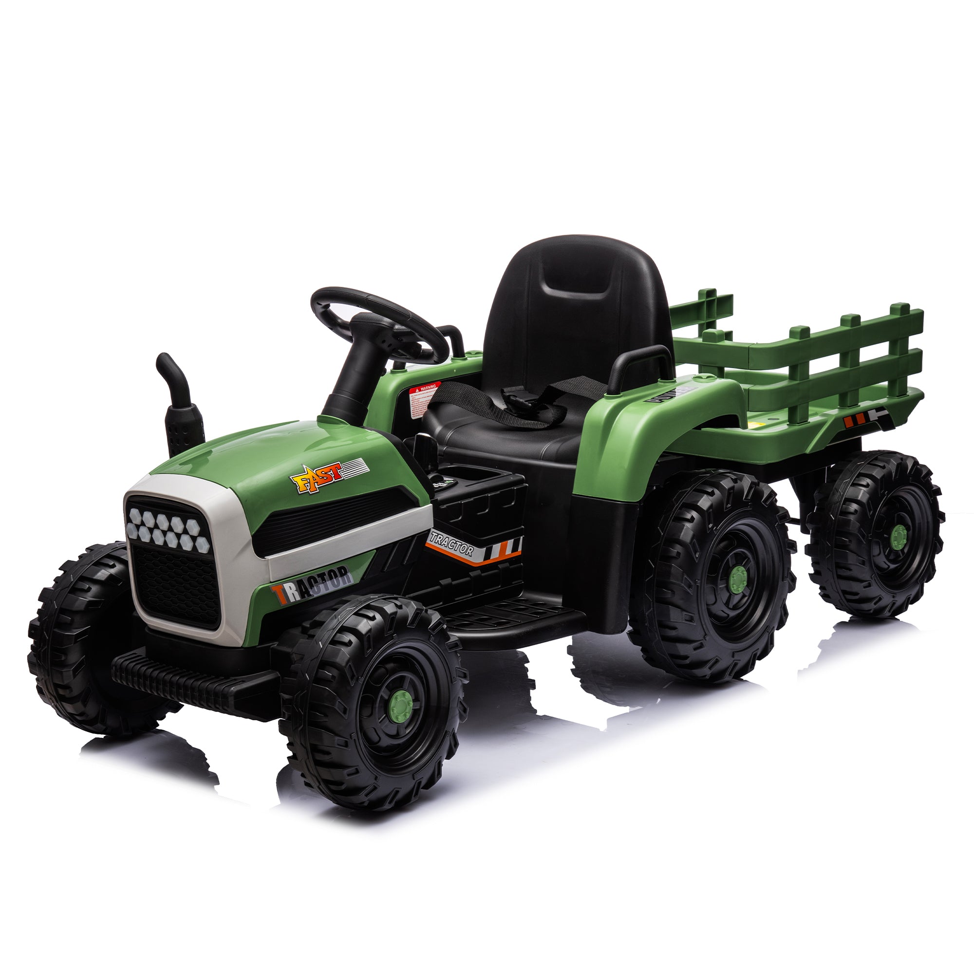 Ride On Tractor With Trailer,24V Battery Powered Electric Tractor Toy, 200wx2motor 1.86-4.97MPH Remote Control,electric Car For Kids,Three Speed Adjustable,USB,MP3 ,Bluetooth,LED Light, Safety Belt.