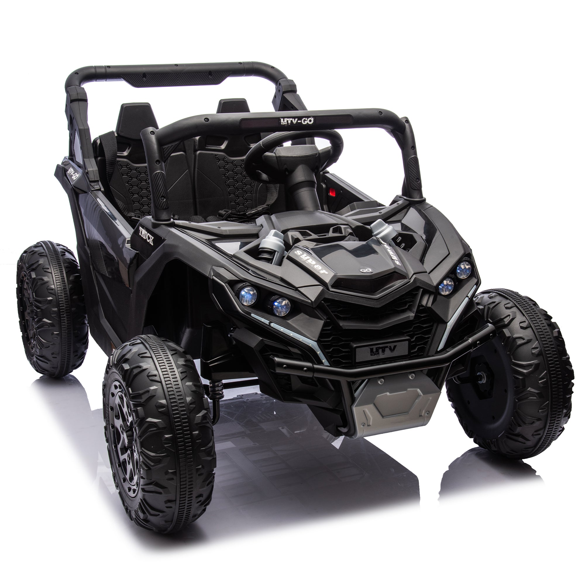 24V Two-Seater Kids Ride On UTV W Parents Remote Control,Four-Wheel Suspension,Slow Start,Large Wheel Design,Anti-collision Bar,Storage Space,Music,USB,Bluetooth,Volume Control,LED Lights For Kids 3