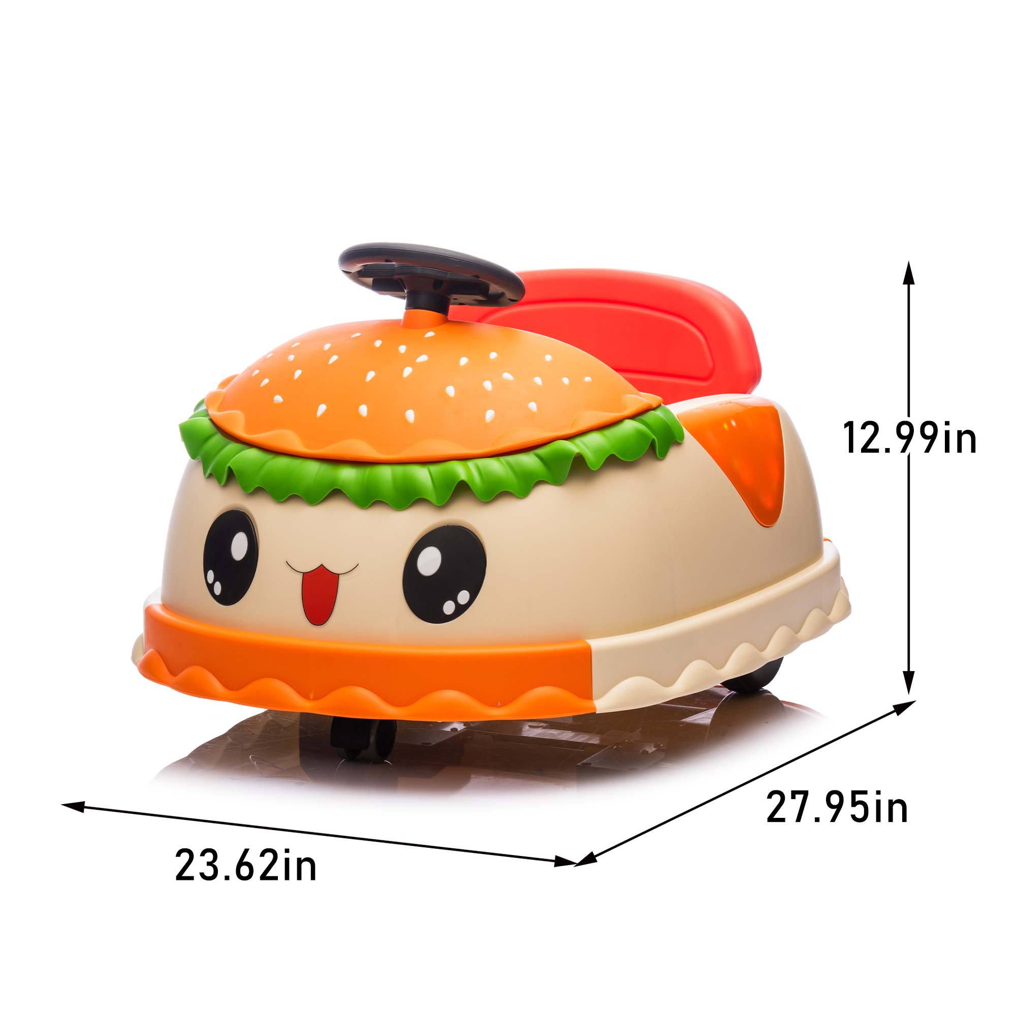 12V Kids Ride On Electric Bumper Car W Parents Control,Cute&Realistic Hamburger Design,360 Degree Rotation,Storing Space,Bluetooth,Music,USB,Silent Wheel,LED Lights,Power Display,Anti-rollover For 2-5