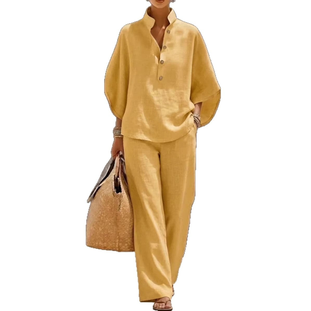 Women's Short-sleeved Suit Summer Loose Pullover Top And Straight-leg Trousers Outfit Clothing