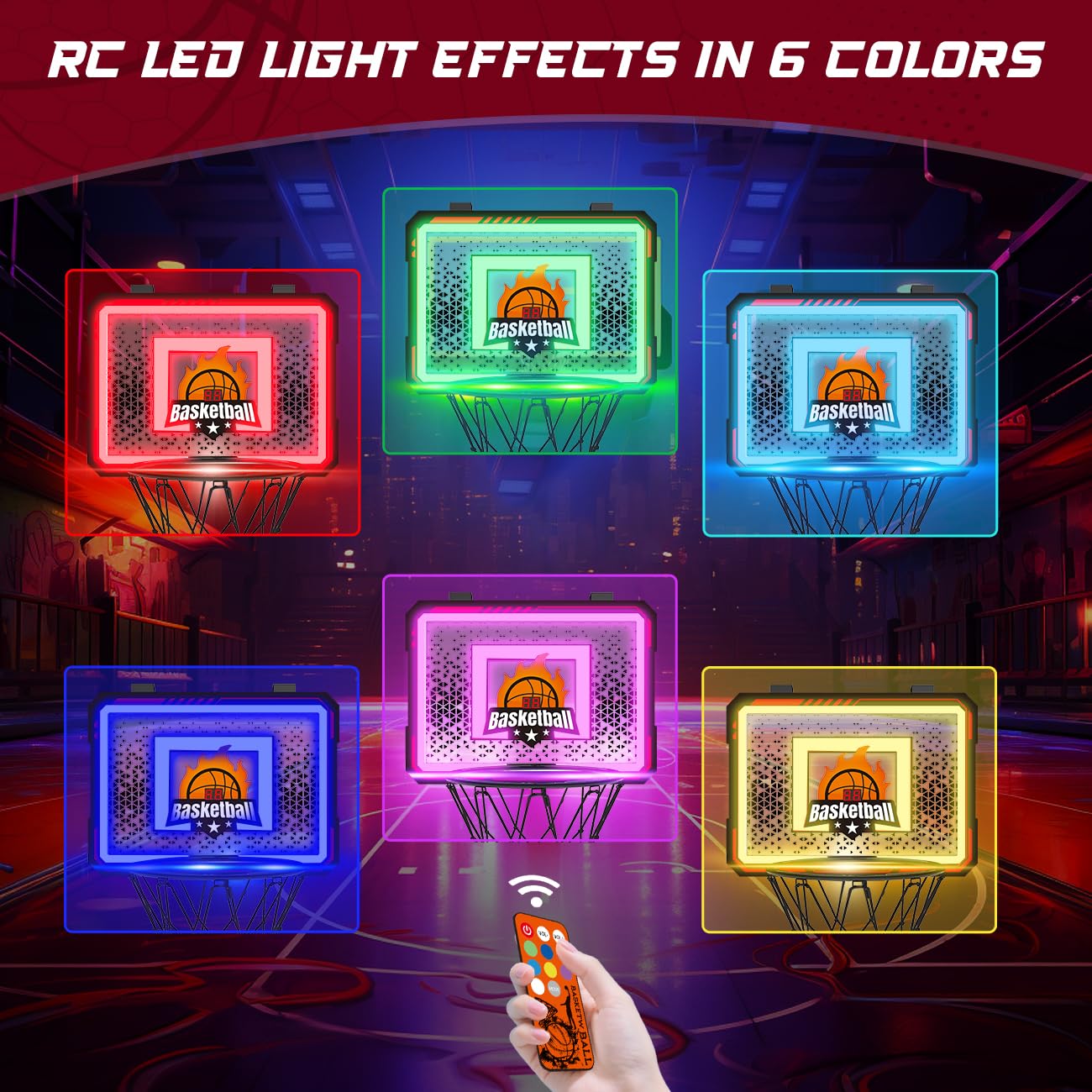 Playhouse House Game  Light Up Basketball Hoops With 6 Color LED Lighting, Remote Controller, Scoreboard & 3 Balls, Over The Door Basketballs Game Toys Gifts For Kids 5-12 Boys Girls