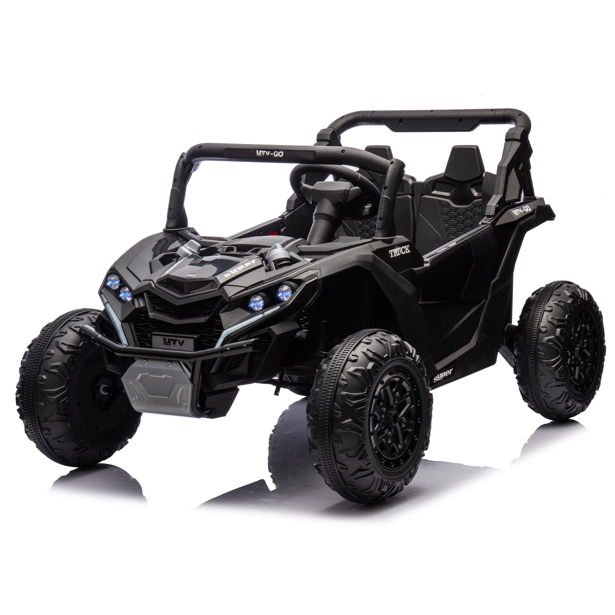 24V Two-Seater Kids Ride On UTV W Parents Remote Control,Four-Wheel Suspension,Slow Start,Large Wheel Design,Anti-collision Bar,Storage Space,Music,USB,Bluetooth,Volume Control,LED Lights For Kids 3
