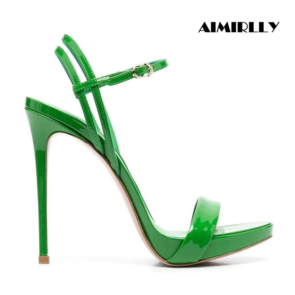 Women’s Green Open Toe High Heel Sandals, Ankle Strap Stiletto Heels for Party Wedding Evening,Multi-color