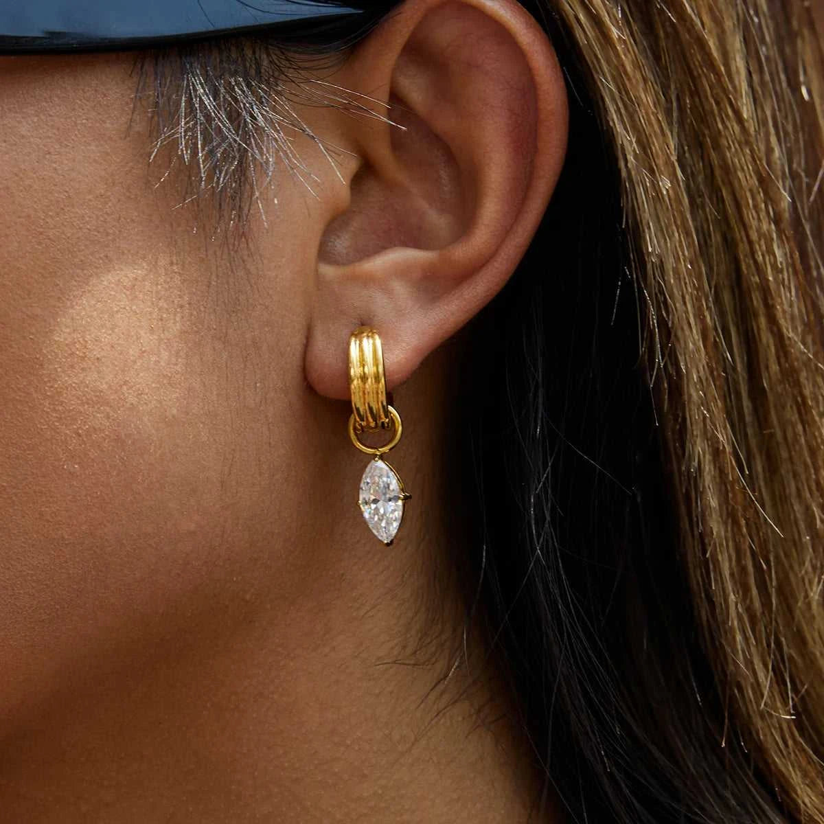 Uworld Trendy Designer 18K Gold Color Plated White Zircon Pendant Earrings Hypoallergenic Waterproof Stainless Steel Jewelry Gif The jack market .AU The jack market .AU Jewellery & Chains $ 56 200001034:367#JDE0106057