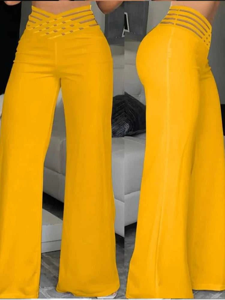 Women Wide Leg Flared Pants 2024 New Y2k Casual Crisscross Sheer Mesh Patch High Waist Trousers Elegant Streetwear Work Pants The jack market .AU The jack market .AU $ 60 14:366;5:361386