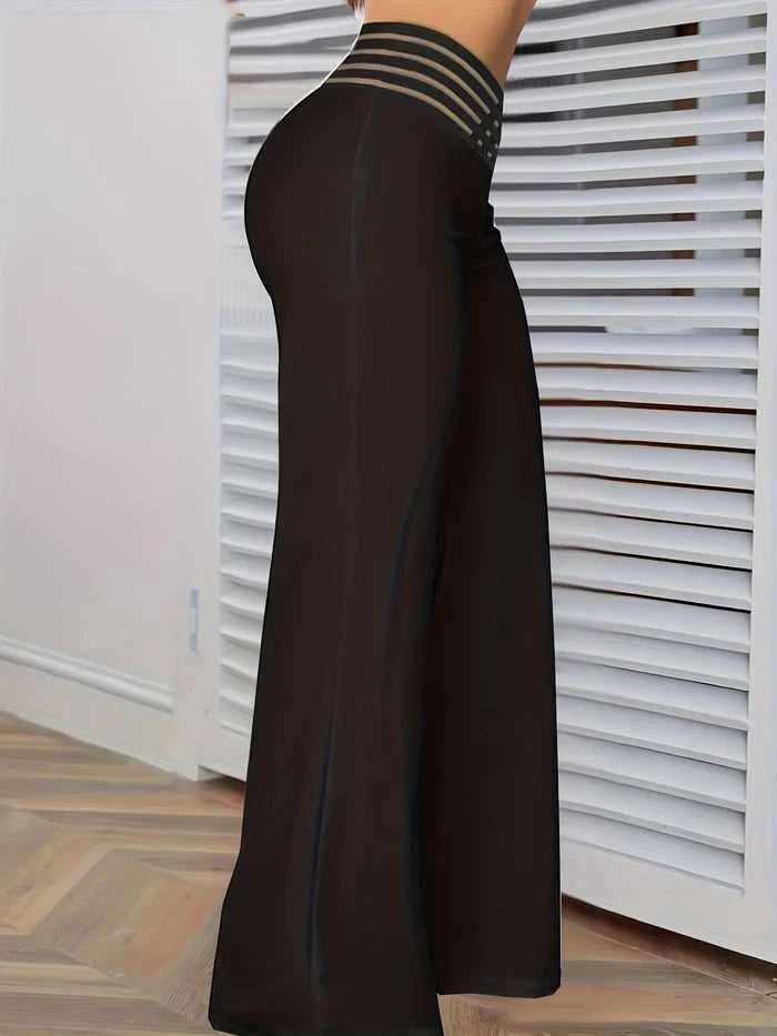 Women Wide Leg Flared Pants 2024 New Y2k Casual Crisscross Sheer Mesh Patch High Waist Trousers Elegant Streetwear Work Pants The jack market .AU The jack market .AU $ 60 14:366;5:361386