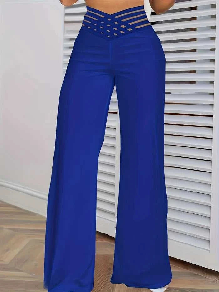 Women Wide Leg Flared Pants 2024 New Y2k Casual Crisscross Sheer Mesh Patch High Waist Trousers Elegant Streetwear Work Pants The jack market .AU The jack market .AU $ 60 14:366;5:361386