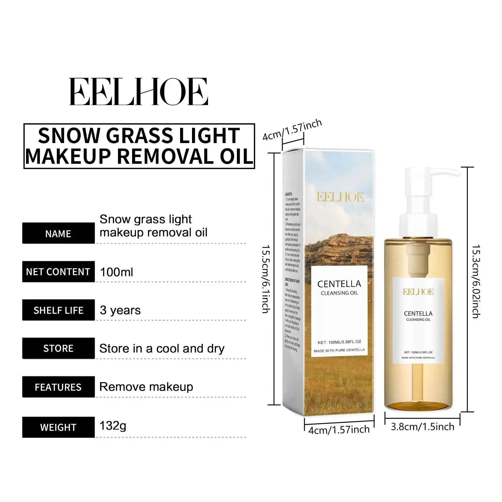 EELHOE Sensitive Skin Cleansing Oil - Controls Oil, Shrinks Pores & Soothes with Centella Asiatica - 100ml