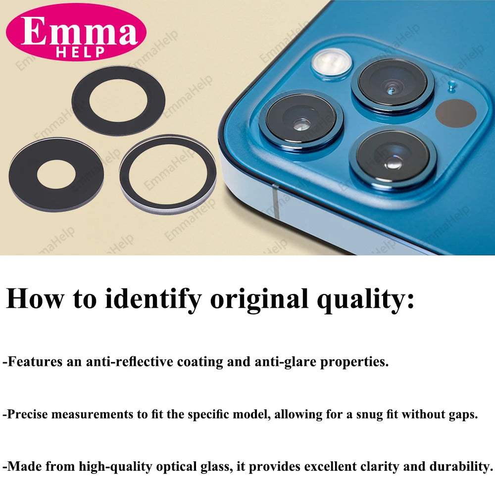 Sapphire Camera Lens Glass for iPhone 15/14/13/12/11 Pro Max Plus Mini - Complete Repair Kit with Adhesive