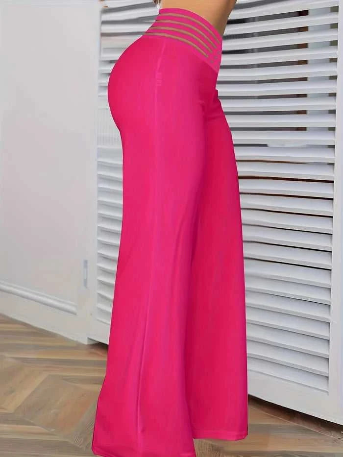 Women Wide Leg Flared Pants 2024 New Y2k Casual Crisscross Sheer Mesh Patch High Waist Trousers Elegant Streetwear Work Pants The jack market .AU The jack market .AU $ 60 14:366;5:361386