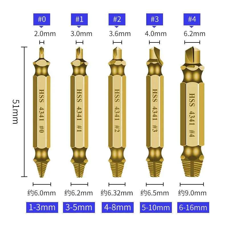 HHS Double Ended Screw Extractor Damaged Screw Extractor Drill Bit Extractor Drill Set Broken Speed Out Bolt Extractor Bolt Stud