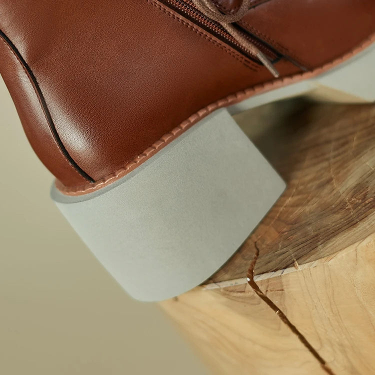 2024 Winter Women Shoes Genuine Leather Women Boots Platform Chunky Boots Women Solid Real Leather Women Shoes High Heel Boots