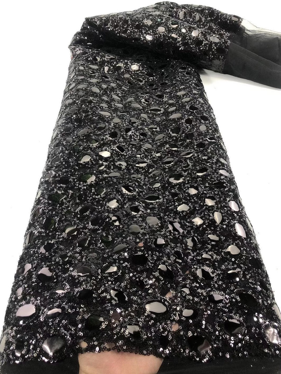Elegant Couture Gold African Lace Fabric - Stunning Sequins & Embroidery - 5 Yards for Wedding Dresses