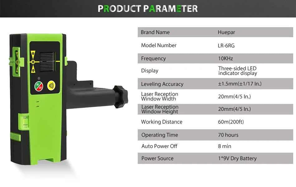 Huepar Laser Detector - Digital Receiver with Three-Side LED Display & Pulse Mode for Precision Leveling