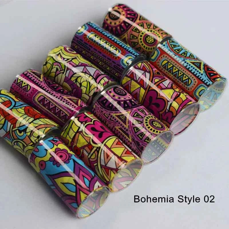 Boho Nail Art Foil Set - 10 Vibrant Mandala Transfer Stickers for Stunning DIY Nail Designs