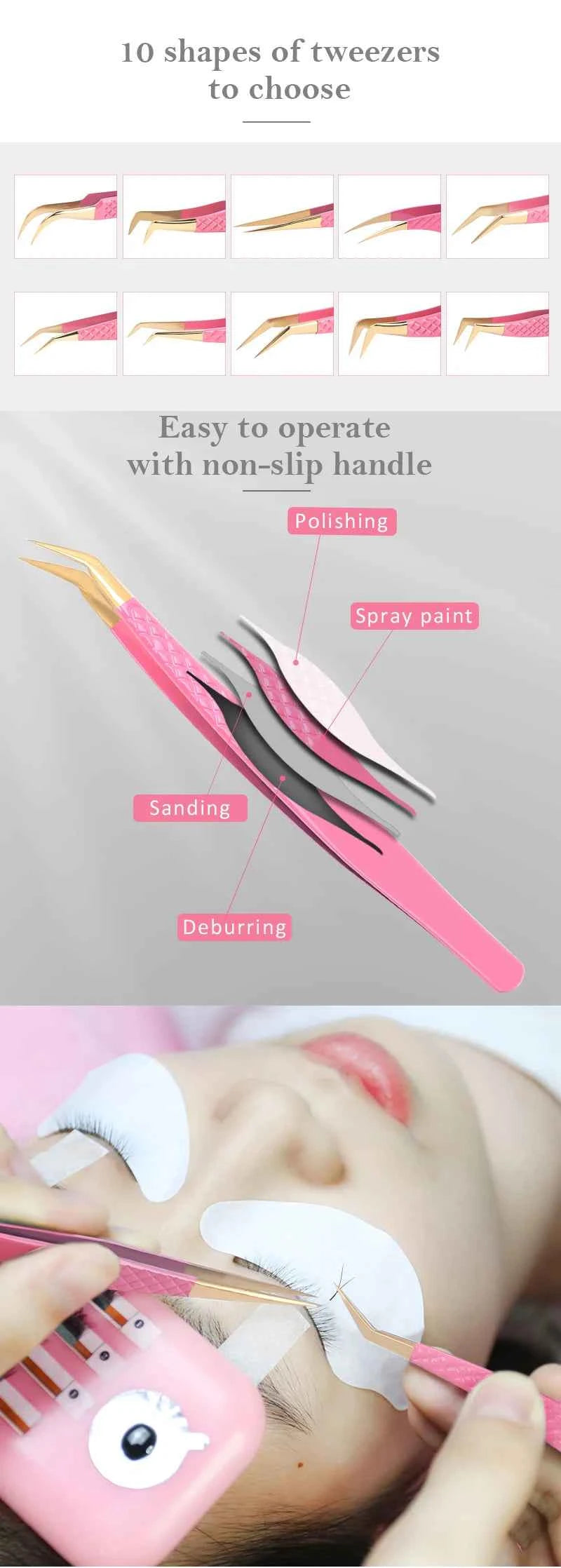 New 1Pc Eyelash Tweezers Anti-static Non-magnetic Professional Pincet 3D Eyelash Extension Tweezer 100% Closure Makeup Tool