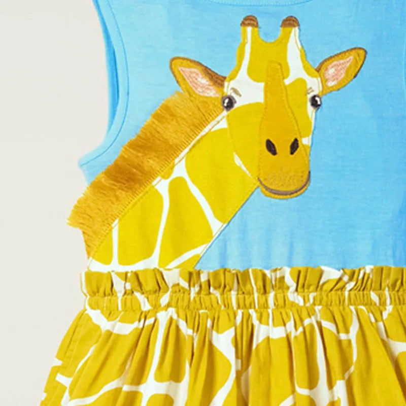 Little maven 2026 Cartoon Giraffe Summer Dress Cotton Soft Casual Clothes Baby Girls Lovely Wear for Toddler Kids 2 to 7 years