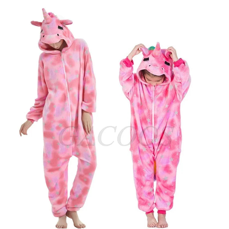 Boy Girl Kigurumi Pajama Sets Panda Unicorn Pajamas For Women Pijimas Cat Onesie Adult Animal Sleepwear Winter Warm Pyjamas Kids