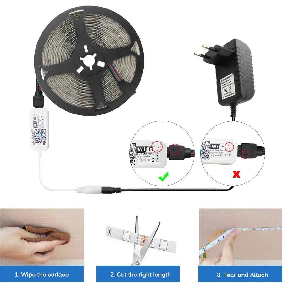 LED Strip DC 12V SMD 5050 Flexible Diode Ribbon Tape RGB 2835 Waterproof LED Light WIFI Remote Controller Works With Alexa Room The jack market .AU The jack market .AU Home $ 71 136:201455535#WIFI Controller Set;14:29#Non-Waterproof;200007763:201336104;249:200006306#SMD 5050;380:202452907#15m