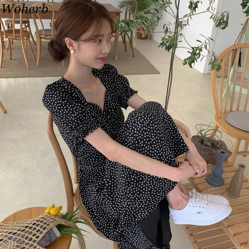 Chic Elegant Square Collar Maxi Dress Women Solid Chiffon Puff Sleeve Dresses 2026 Beach Party Robe Vintage Ruffle Vestidos Y2k