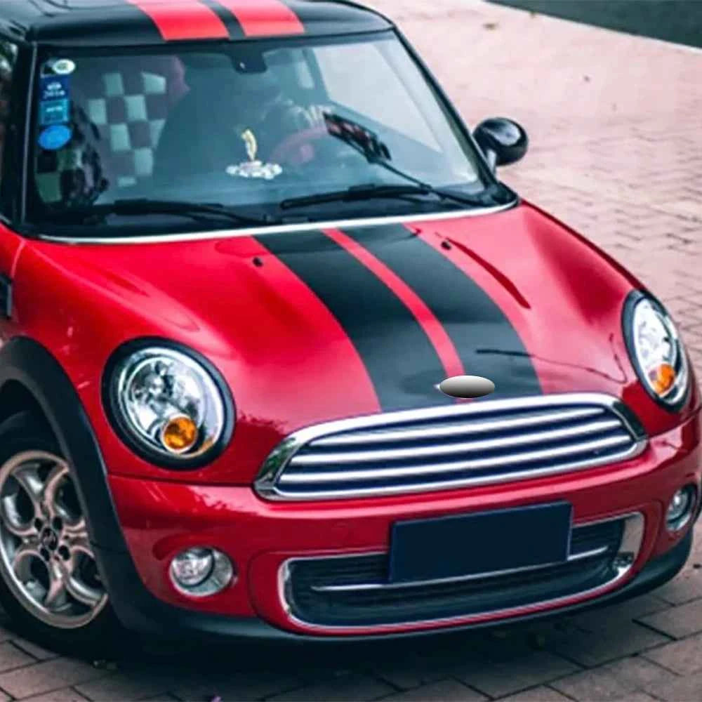 MINI Cooper Hood Stripes - 2Pcs Black, White & Red Vinyl Decals for R50, R53, R56, R55