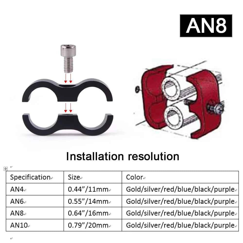 RS-HR Aluminum Billet Dual Hose Separator Clamp - Fits AN4, AN6, AN8, AN10 - Secure Your Braided Hoses with Style