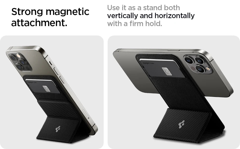 Spigen Magnetic Wallet Card Holder for MagSafe with Kickstand - Sleek Black Design