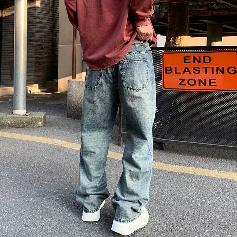 American Style Sells Best Men Vintage Blue Dirtyfit Jeans Men Wash Whisker Faded Straight Jeans Men Baggy Fitting Designer Jeans