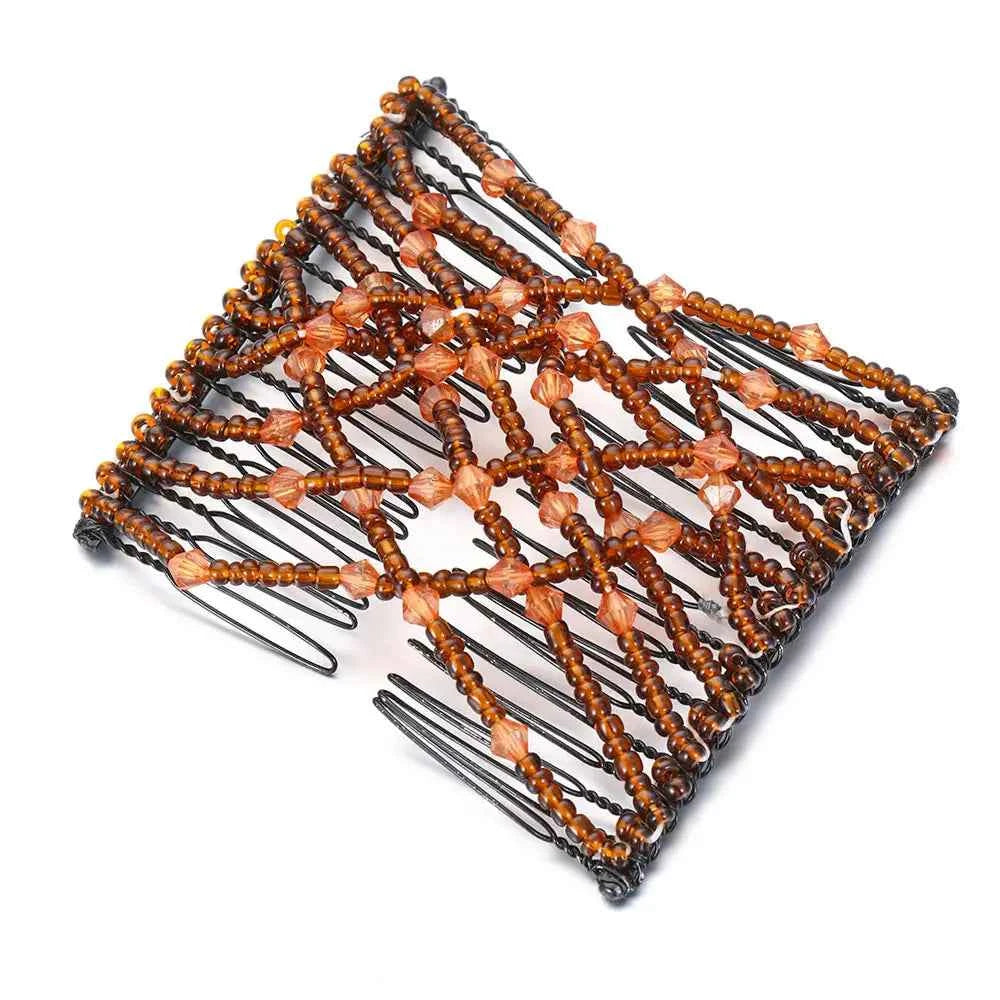 Vintage Glam Metal Hair Combs for Women - Elastic DIY Beads Headband for Stunning Bun Styles
