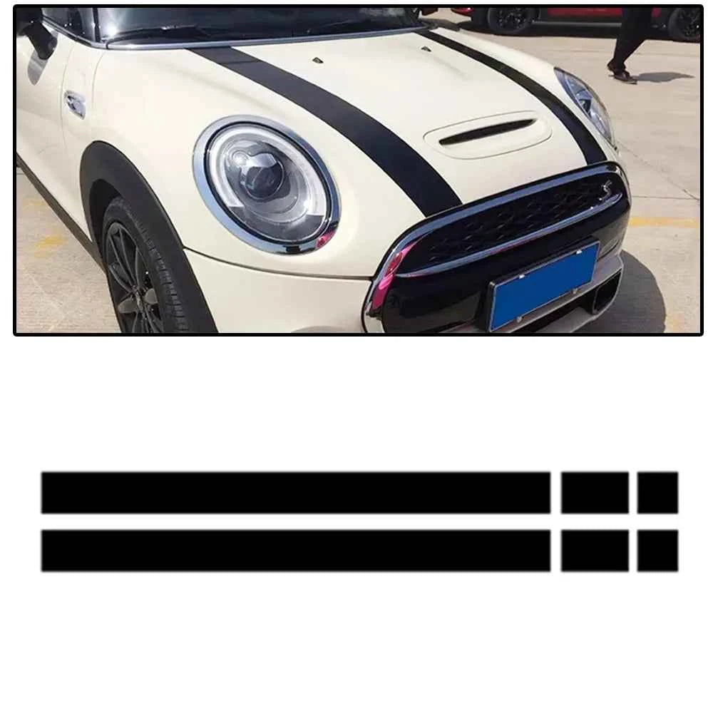 MINI Cooper Hood Stripes - 2Pcs Black, White & Red Vinyl Decals for R50, R53, R56, R55
