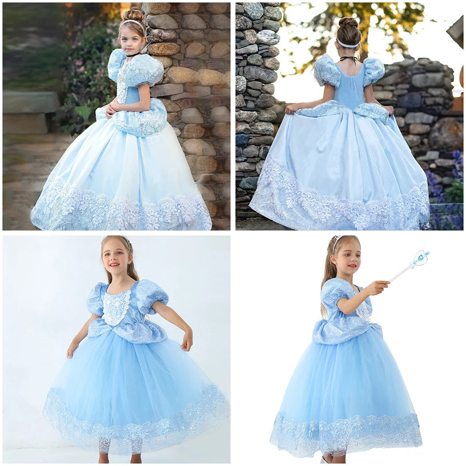 Halloween Party Cinderella Dress Up for Girl Short Sleeve Fancy Princess Costume Kids Carnival Outfit Clothes Girl Elegant Frock
