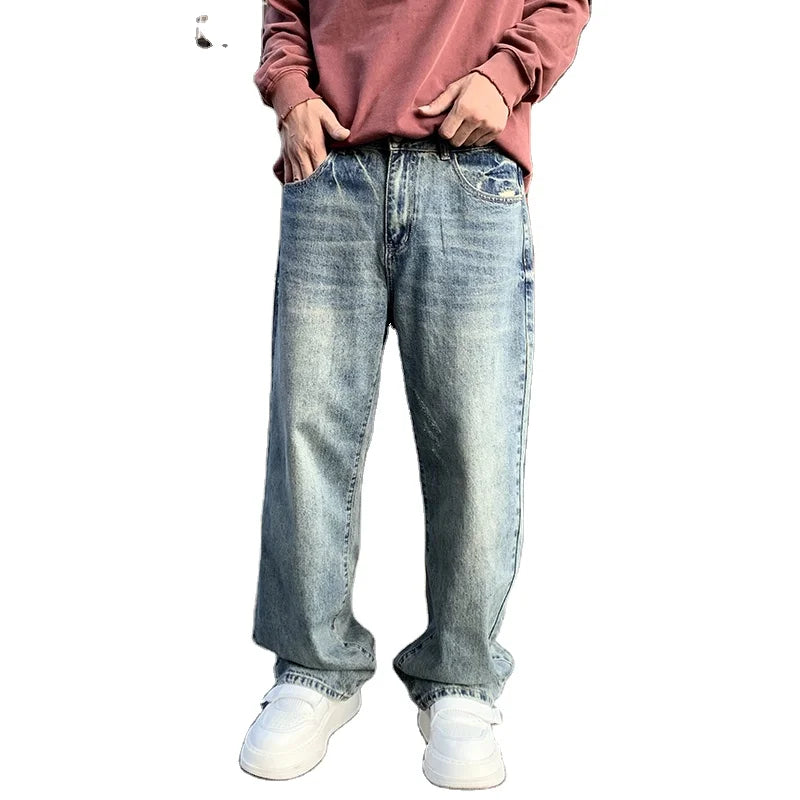 American Style Sells Best Men Vintage Blue Dirtyfit Jeans Men Wash Whisker Faded Straight Jeans Men Baggy Fitting Designer Jeans