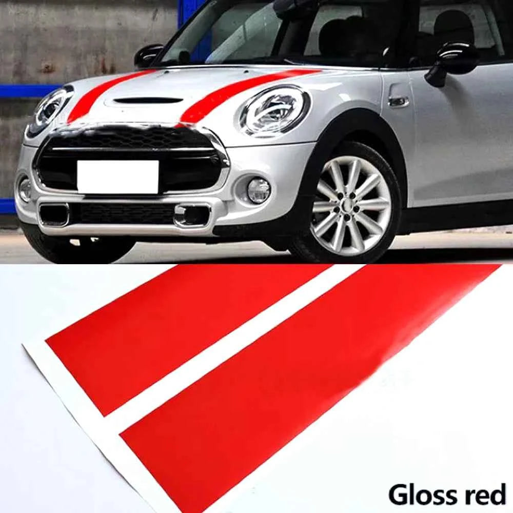 MINI Cooper Hood Stripes - 2Pcs Black, White & Red Vinyl Decals for R50, R53, R56, R55