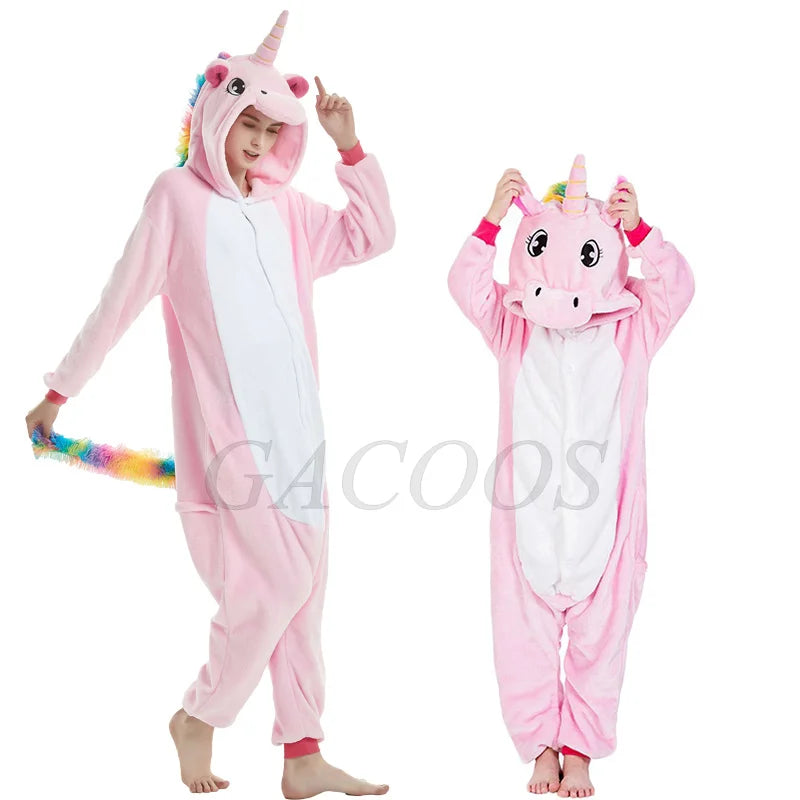 Boy Girl Kigurumi Pajama Sets Panda Unicorn Pajamas For Women Pijimas Cat Onesie Adult Animal Sleepwear Winter Warm Pyjamas Kids