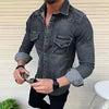 M-3XL Fashion Men Wash Denim Jeans Shirt Long Sleeves Autumn Shirt Casual Top