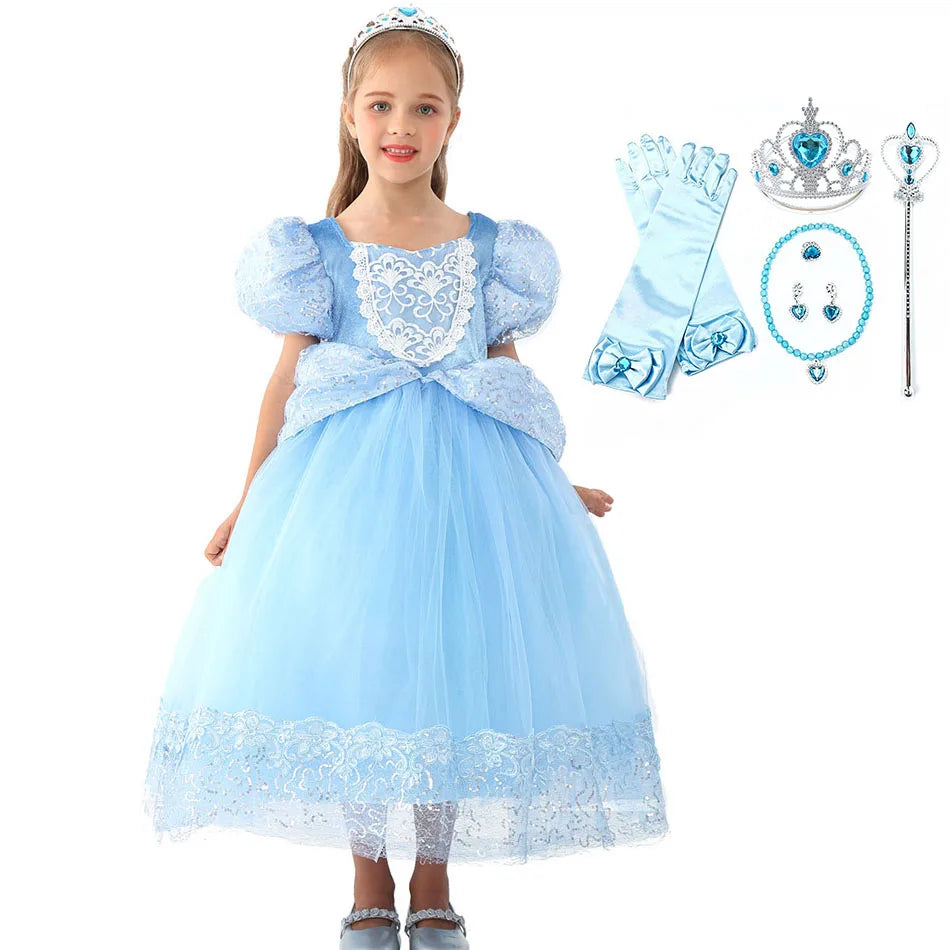 Halloween Party Cinderella Dress Up for Girl Short Sleeve Fancy Princess Costume Kids Carnival Outfit Clothes Girl Elegant Frock
