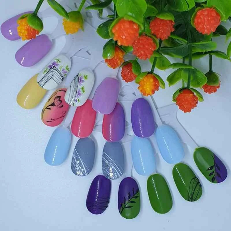 50 Tips Nail Art Display False Nail Tips Crown Fake Nails Polish Clear Nature Color Card Acrylic Practice Chart Palette Art Ring
