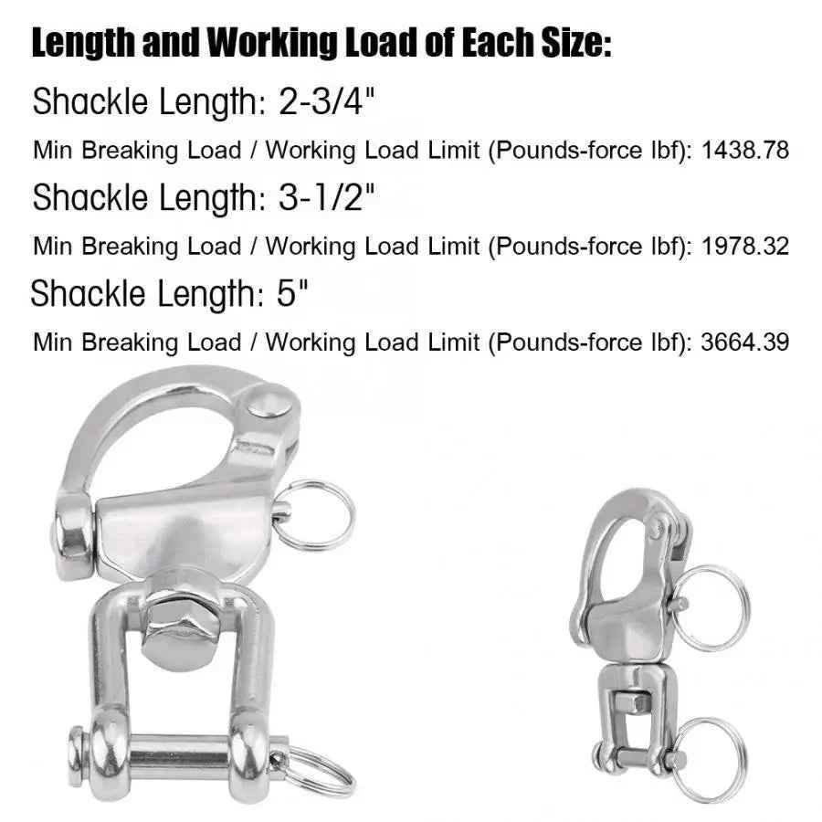 70mm/128mm 316 Stainless Steel Boat Marine Jaw Swivel Snap Shackle for Sailboat Spinnaker Halyard Accessories
