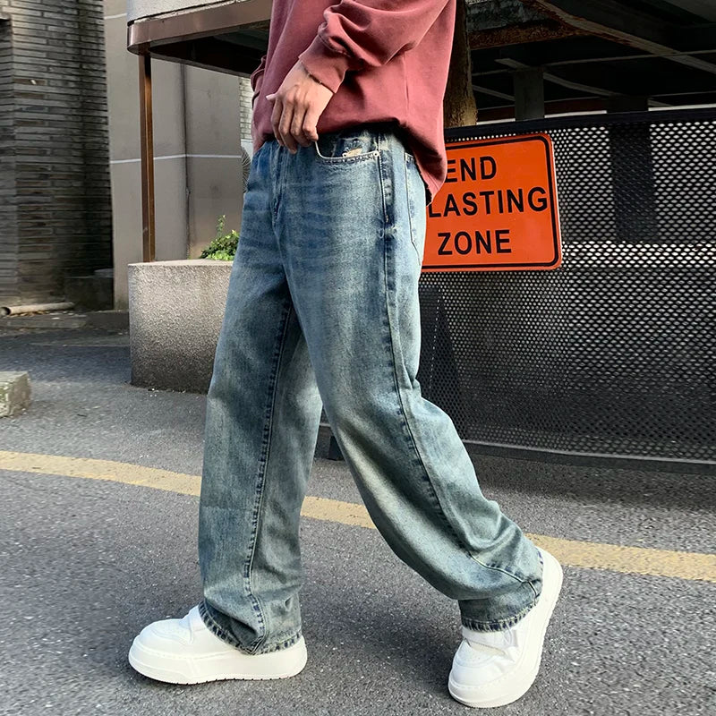 American Style Sells Best Men Vintage Blue Dirtyfit Jeans Men Wash Whisker Faded Straight Jeans Men Baggy Fitting Designer Jeans